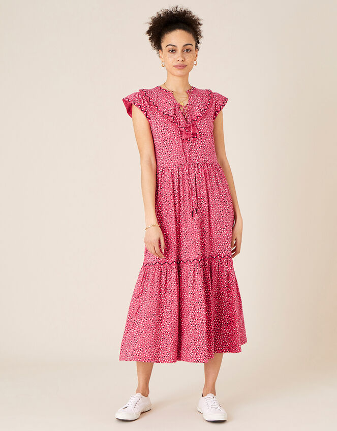 Mona Printed Jersey Midi Dress, Red (RED), large