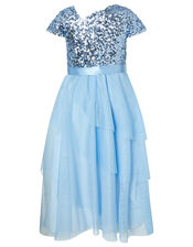 Florabelle Sequin Bodice Dress with Tiered Skirt, Blue (BLUE), large