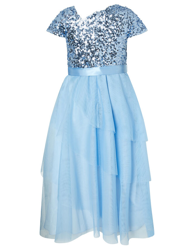 Florabelle Sequin Bodice Dress with Tiered Skirt, Blue (BLUE), large