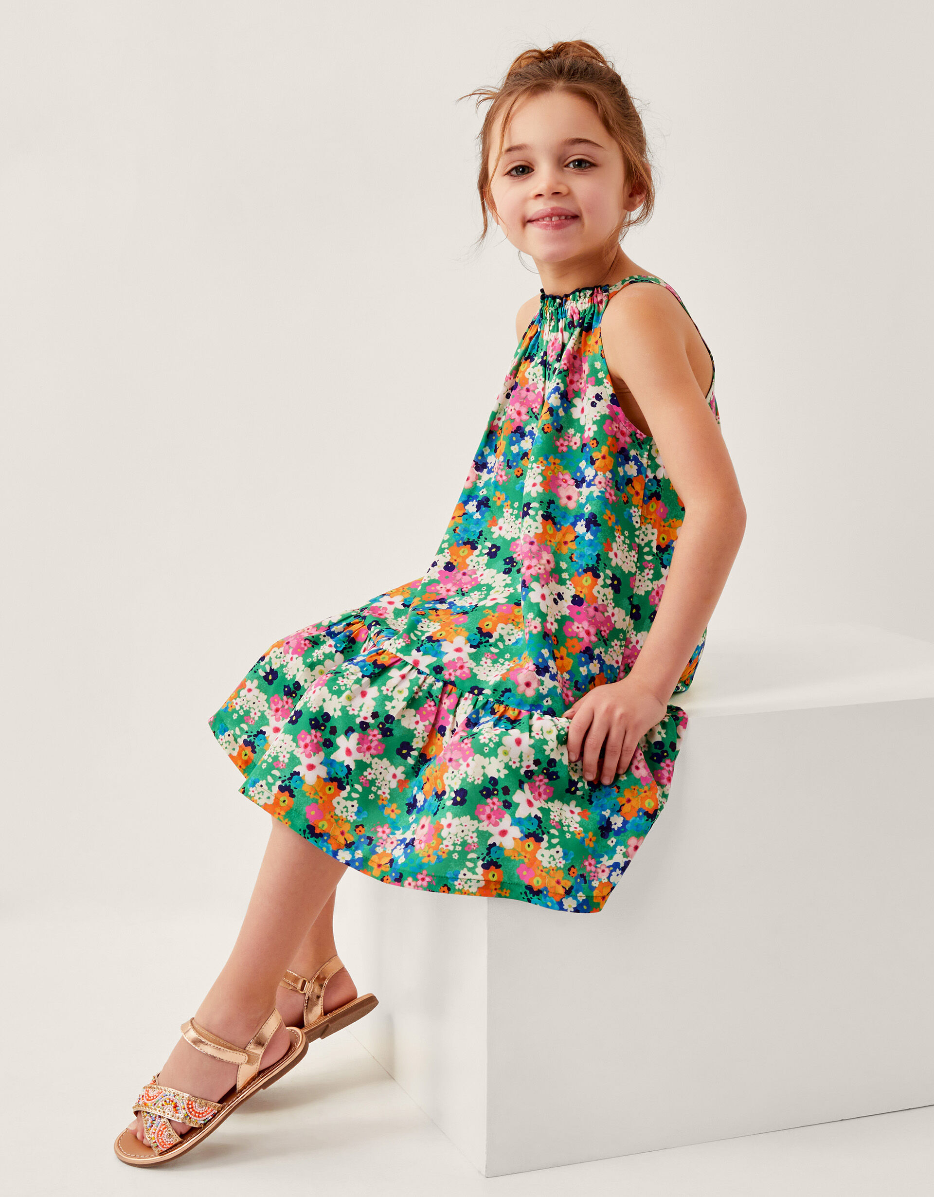Ditsy Floral Swing Dress Green