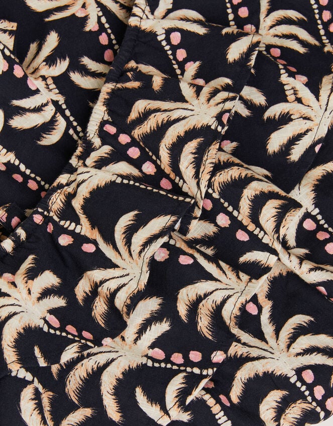 One Shoulder Palm Print Frill Playsuit, Black (BLACK), large