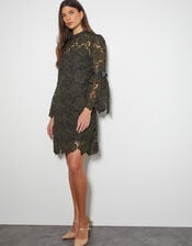 Eliza Long Sleeve Lace Mini Dress, Green (KHAKI), large