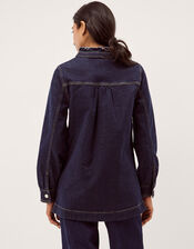 Louisa Longline Frill Denim Jacket, Blue (INDIGO), large