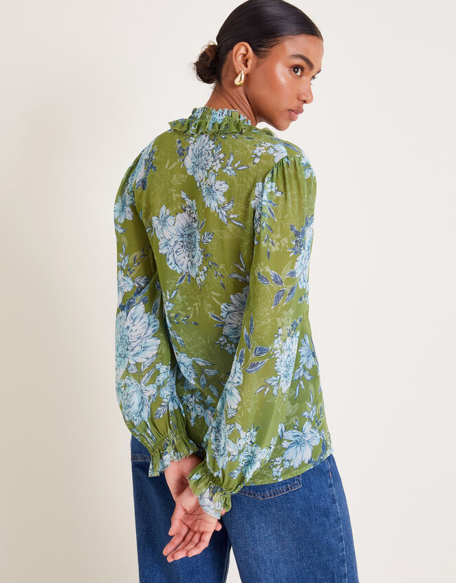 Eva Floral Ruffle Blouse, Green (GREEN), large
