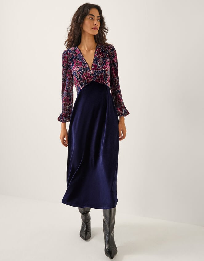 Milena Floral Devoré Velvet Midi Dress, Purple (PURPLE), large