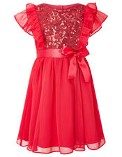 Baby Sequin Chiffon Dress, Red (RED), large