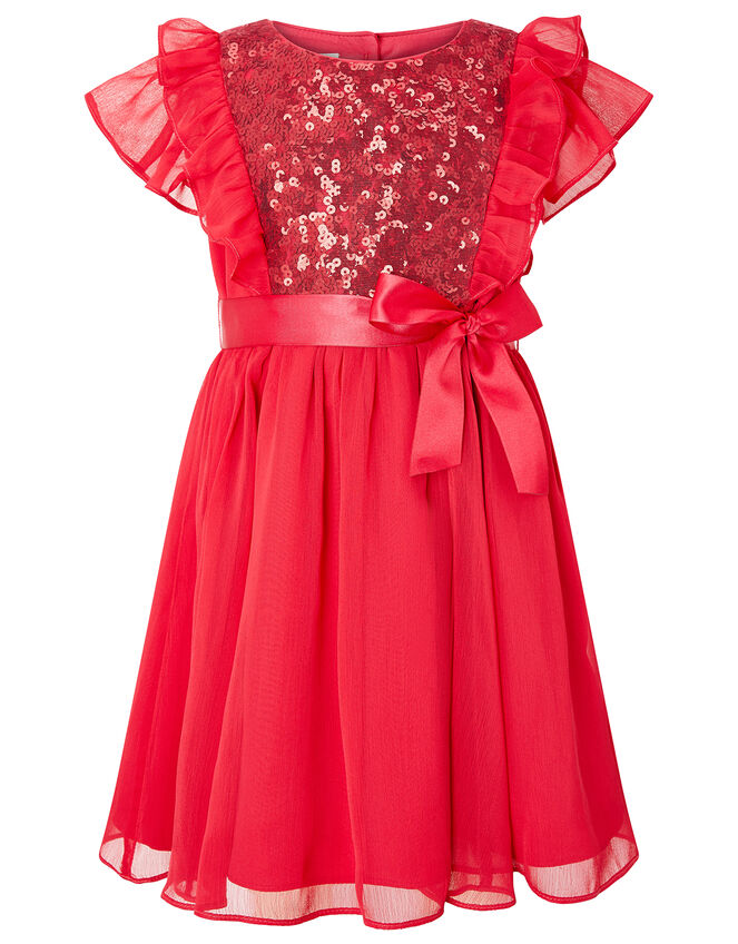Baby Sequin Chiffon Dress, Red (RED), large
