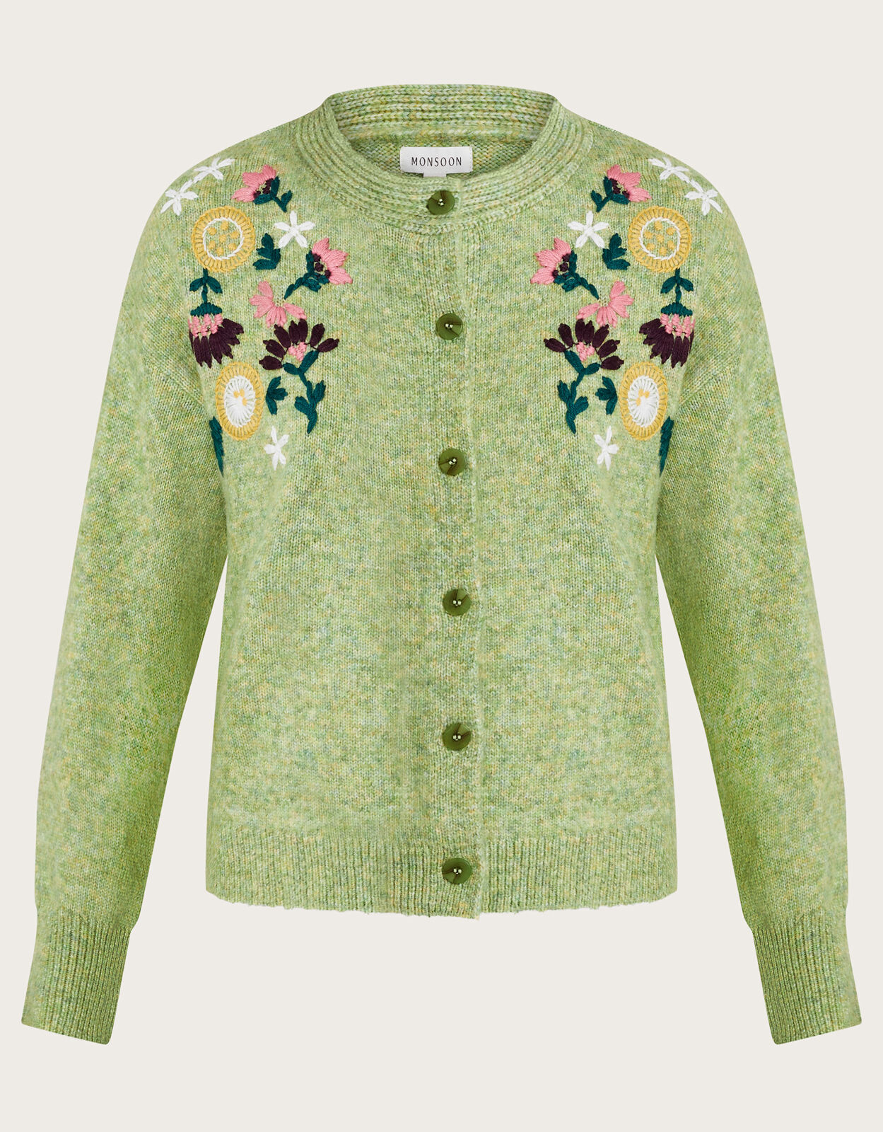 Fay Floral Embroidered Cardigan Green