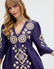 Raffya Ariana Embroidered Linen Maxi Dress, Blue (NAVY), large