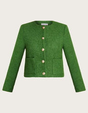 Maya Tweed Crop Jacket, Green (GREEN), large
