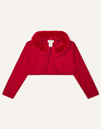 Baby Super-Soft Faux Fur Collar Cardigan, Red (RED), large