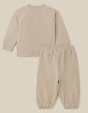 Newborn Penguin Cotton Sweatshirt & Joggers Set, Natural (STONE), large