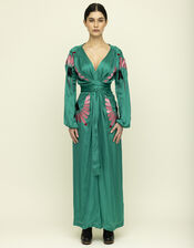 Tallulah & Hope Aziza Long Embroidered Wrap Dress, Green (GREEN), large