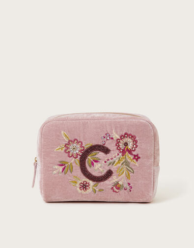 Initial Embellished Make Up Bag, Pink (PINK), large