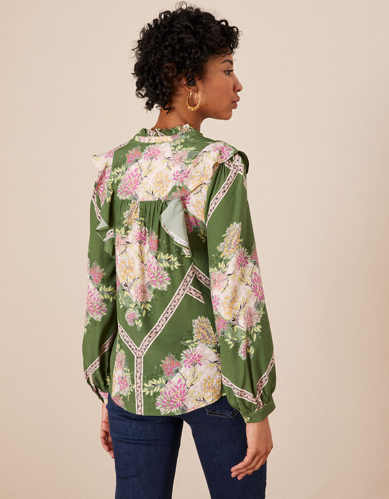 Sophia Scarf Print Blouse Green 