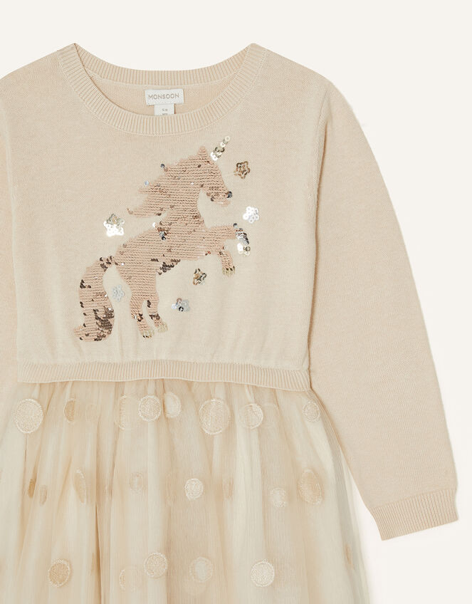 2-in-1 Unicorn Knit Dress, Cream (CREAM), large