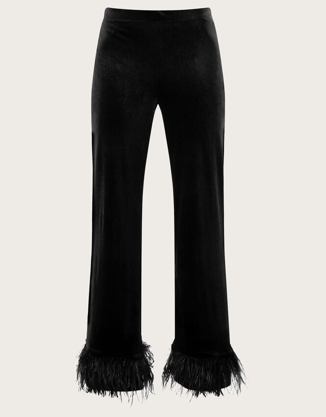Raegan Velvet Feather Trousers, Black (BLACK), large