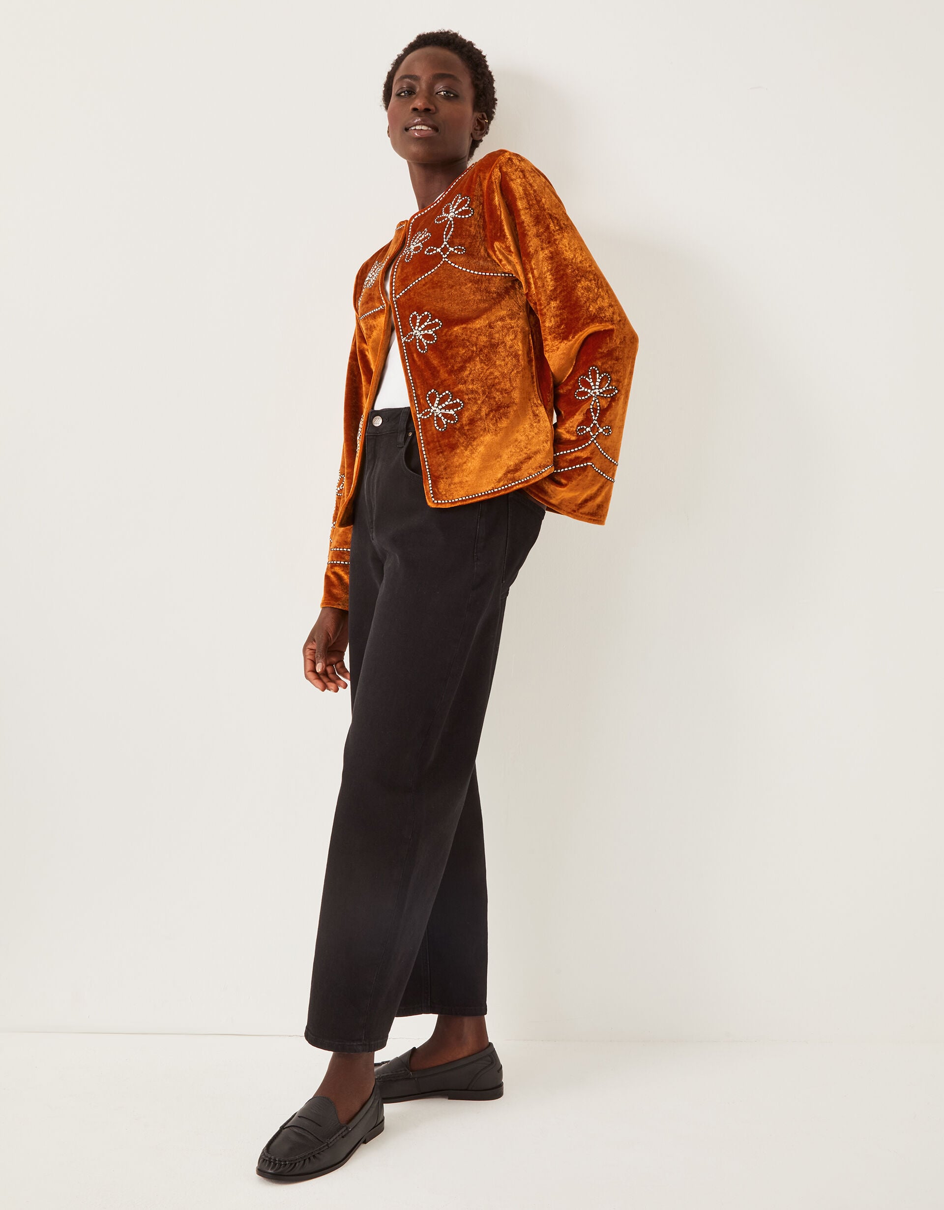 Venus Embroidered Velvet Jacket Orange | Jackets | Monsoon UK.