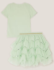 Embellished T-Shirt & Ruffle Skirt Set, Green (GREEN), large
