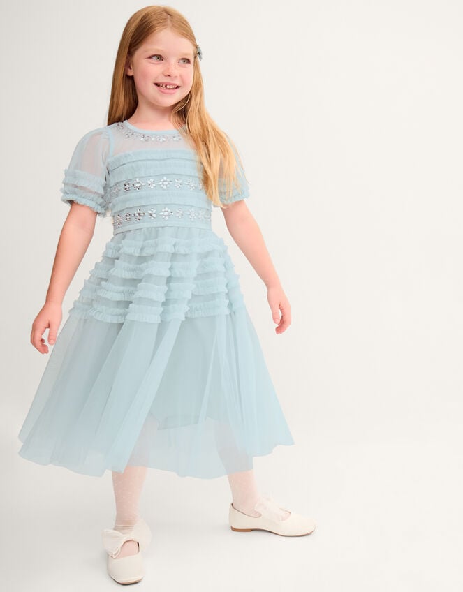 Natalia Embellished Ruffle Party Dress, Blue (PALE BLUE), large