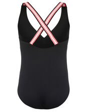 Sporty Strap Textured Swimsuit, Black (BLACK), large