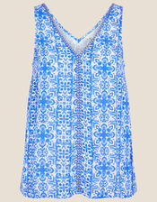 Zuri V-Neck Printed Cami , Blue (BLUE), large