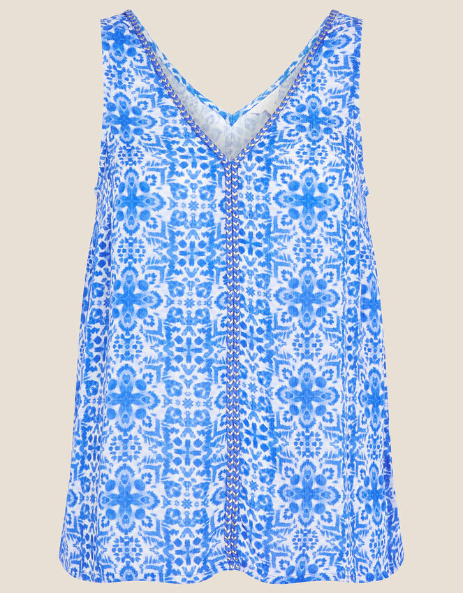 Zuri V-Neck Printed Cami , Blue (BLUE), large