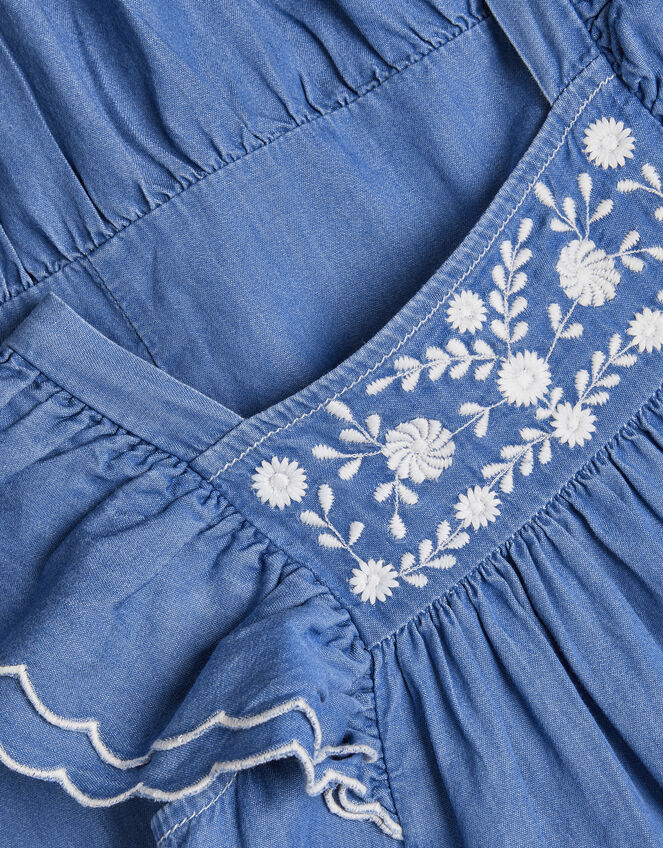 Embroidered Chambray Dress, Blue (BLUE), large