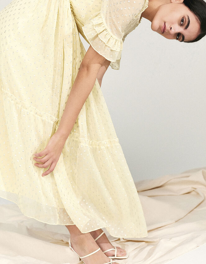 Dafne Metallic Spot Tiered Dress, Yellow (YELLOW), large