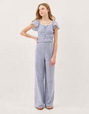 Stripe Short Sleeve Jumpsuit, Blue (BLUE), large