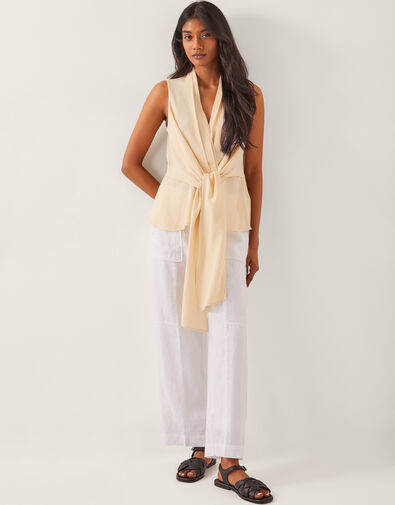 Linen Jolie Regular Wide Leg Trousers, White (WHITE), large