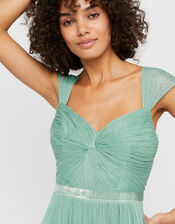 Jennifer Ruched Mesh Maxi Dress, Green (GREEN), large