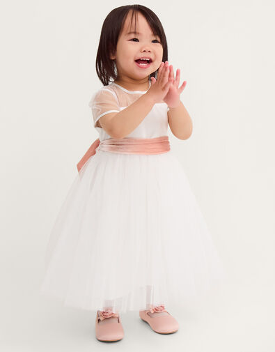 Baby Velvet Bow Party Dress, Ivory (IVORY), large