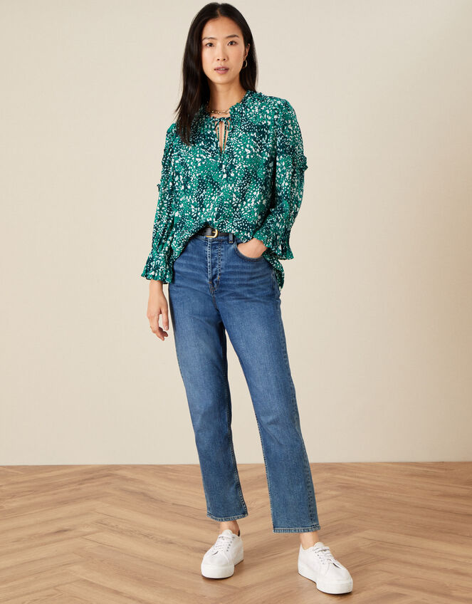 Leah Frill Printed Top Teal