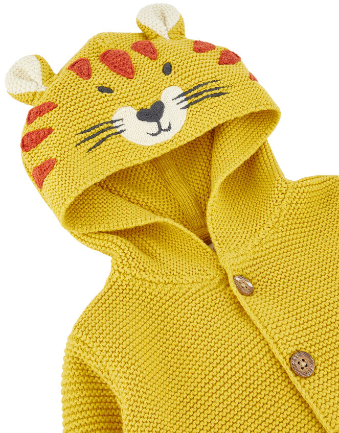 Newborn Baby Lion Cardigan in Knitted Cotton, Yellow (MUSTARD), large
