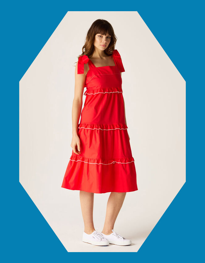 Mirla Beane Tiered Midi Dress, Red (RED), large