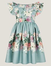 Cassie Floral Print Ruffle Dress, Green (SAGE), large