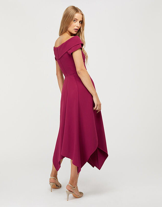 Savea Bardot Hanky-Hem Midi Dress, Red (BERRY), large