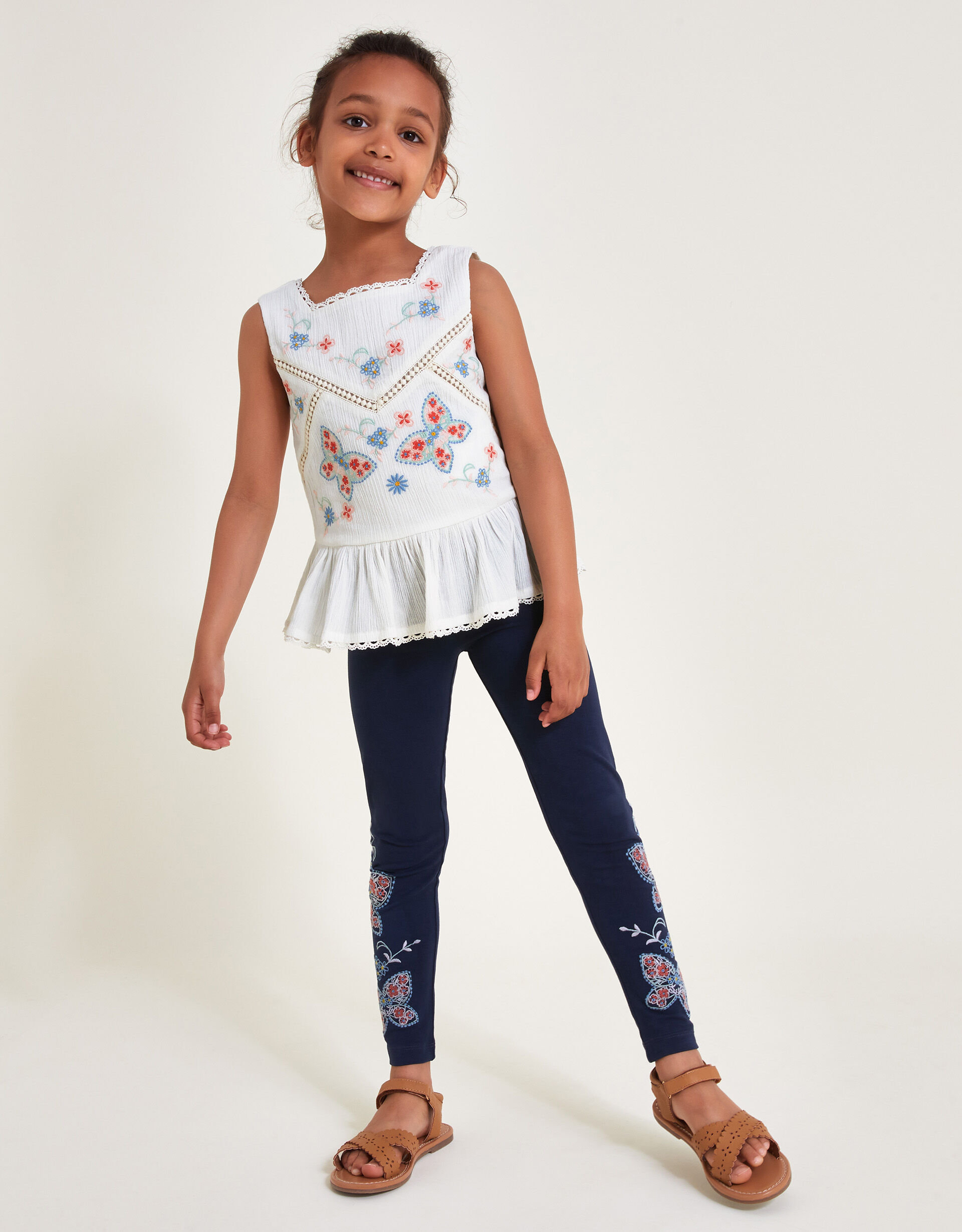 Embroidered Butterfly Top and Leggings Set White Girls Sets Outfits Monsoon UK