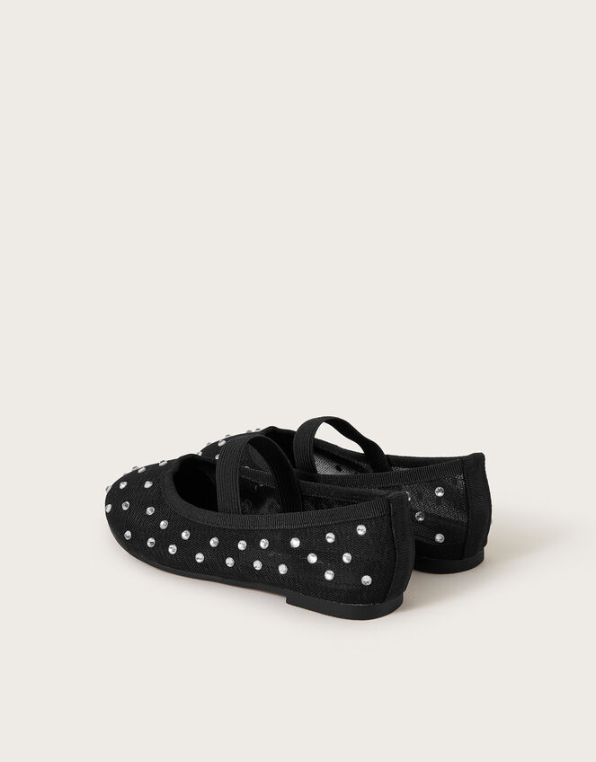 Diamante Mesh Ballet Flats, Black (BLACK), large