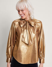 Gracie Pussybow Blouse, Gold (GOLD), large