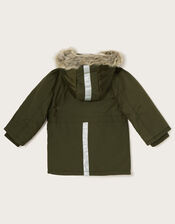 Reflective Hooded Parka Coat, Green (KHAKI), large