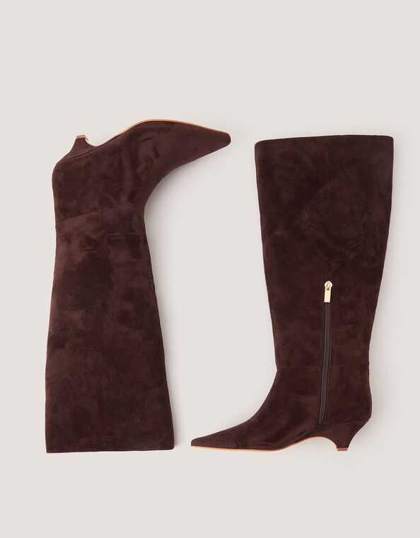 Isha Faux Suede Knee High Heeled Boots, Brown (CHOCOLATE), large