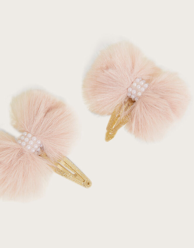 Fluffy Bow Hair Clips Set of Two, , large