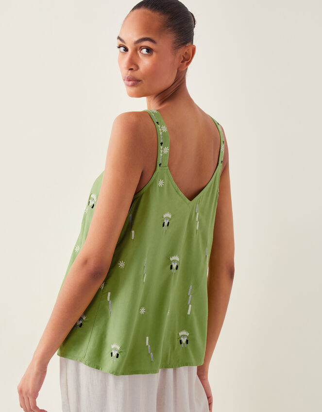Fia Embroidered Cami Top, Green (GREEN), large