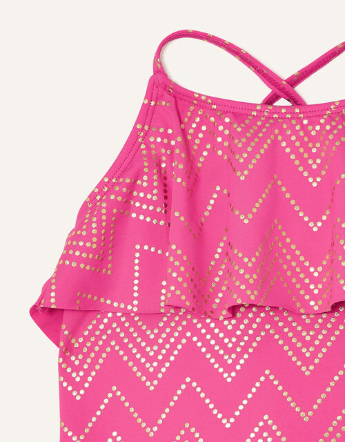 Chevron Frill Swimsuit , Pink (BRIGHT PINK), large