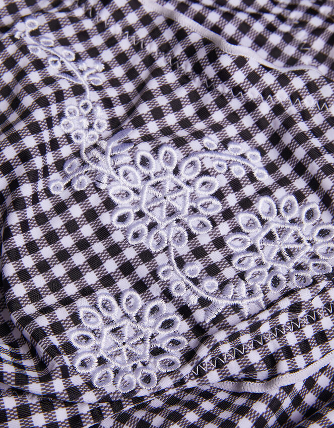 Gingham Embroidered Frill Bikini Set, Black (BLACK), large