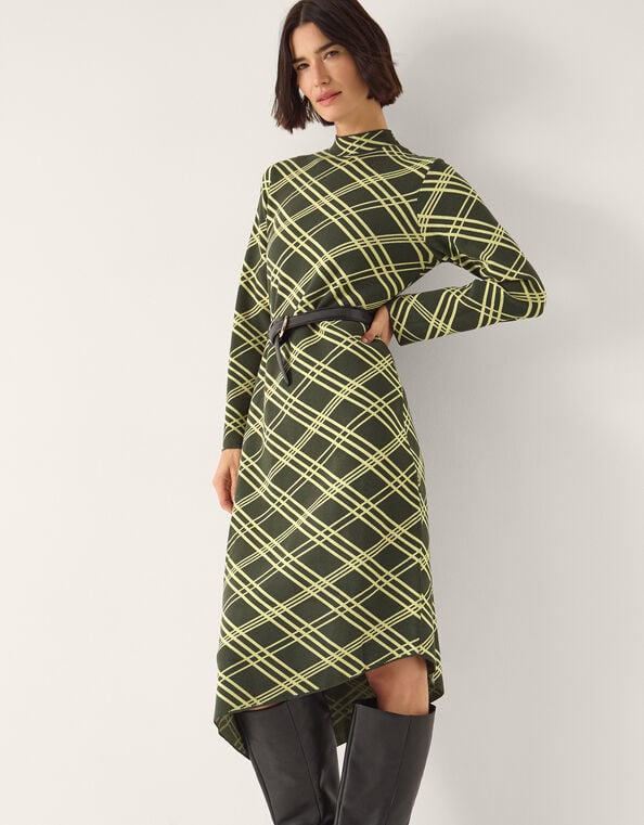 Claudia Check Knit Midi Dress, Green (GREEN), large