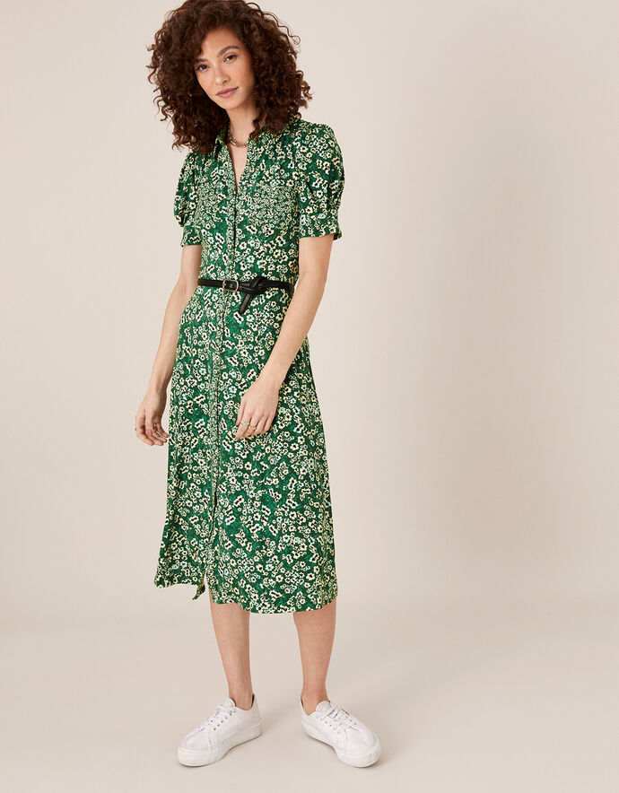 Darella Ditsy Print Jersey Shirt Dress Green Day Dresses Monsoon UK.