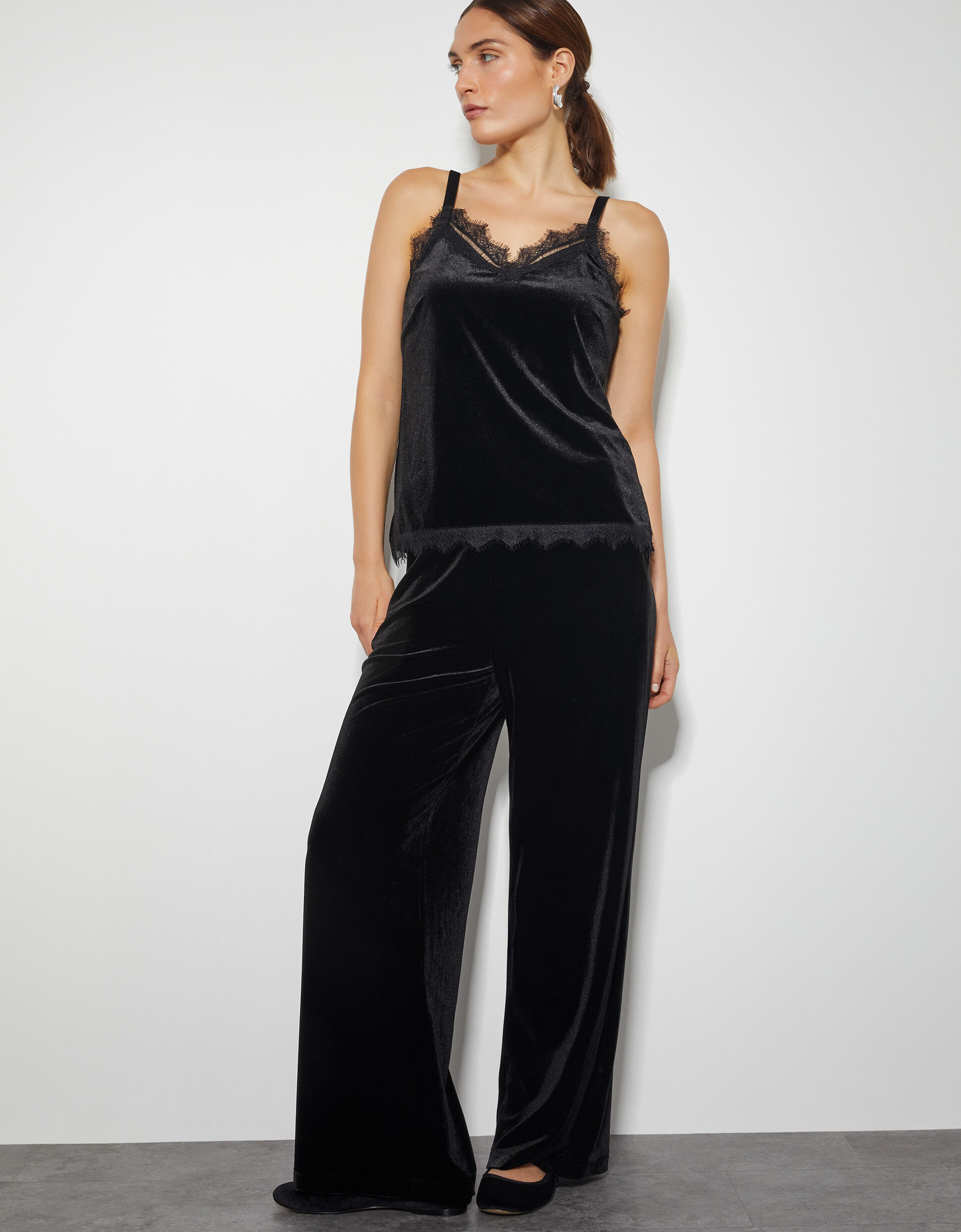 Verity Lacy Velvet Cami Top Black | Vests, Camisoles And